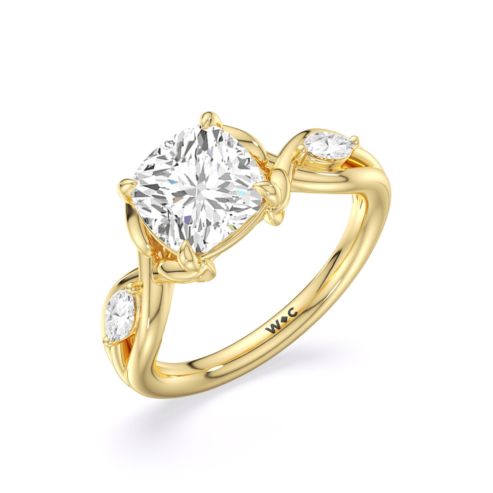 Cushion Cut Garden Vine Engagement Ring with Lab Grown Diamond in 14KT Yellow Gold view 5

