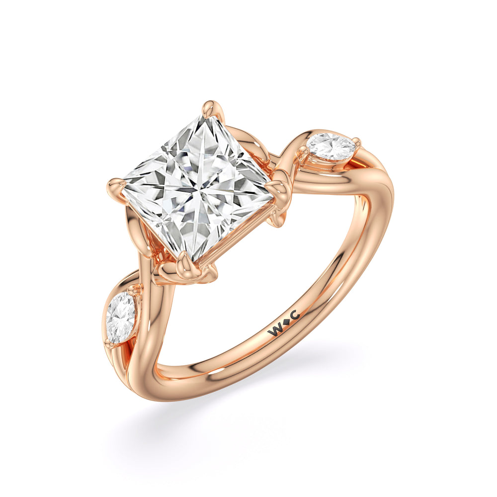 Princess Cut Garden Vine Engagement Ring with Lab Grown Diamond in 14KT Rose Gold view 5
