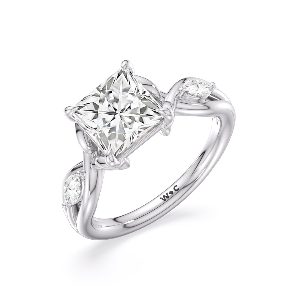Princess Cut Garden Vine Engagement Ring with Lab Grown Diamond in 14KT Platinum view 5
