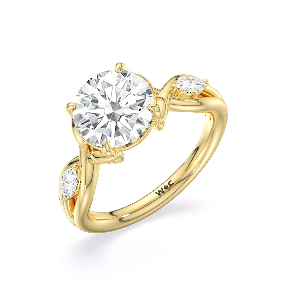 Round Cut Garden Vine Engagement Ring with Lab Grown Diamond in 14KT Yellow Gold view 5
