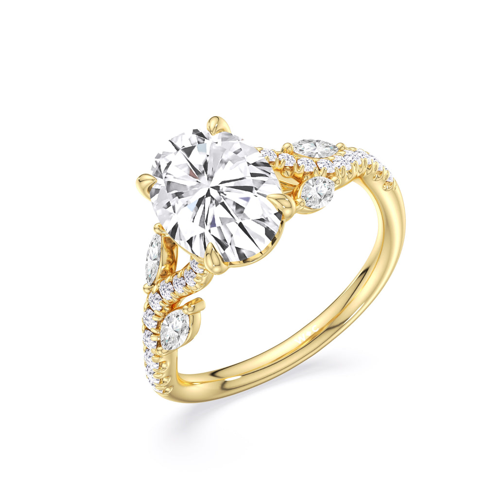 Timeless Vine Pave Engagement Ring with Oval Cut Diamond in 14KT Yellow Gold view 5
