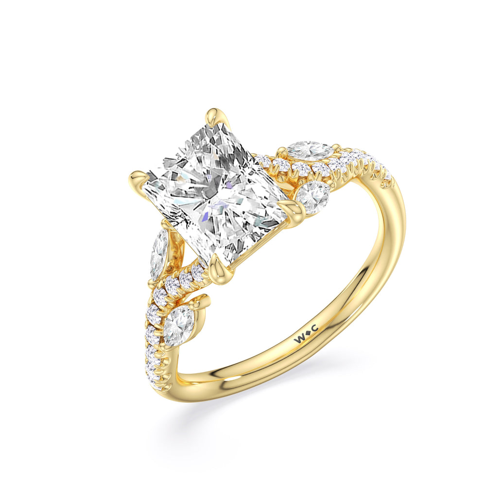 Timeless Vine Pave Engagement Ring with Radiant Cut Diamond in 14KT Yellow Gold view 5
