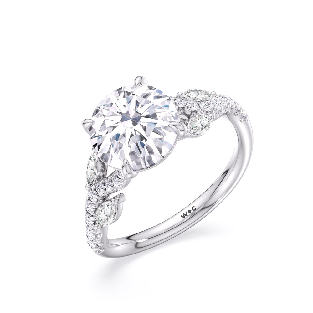 Timeless Vine Pave Engagement Ring with Round Cut Diamond in 14KT Platinum view 5
