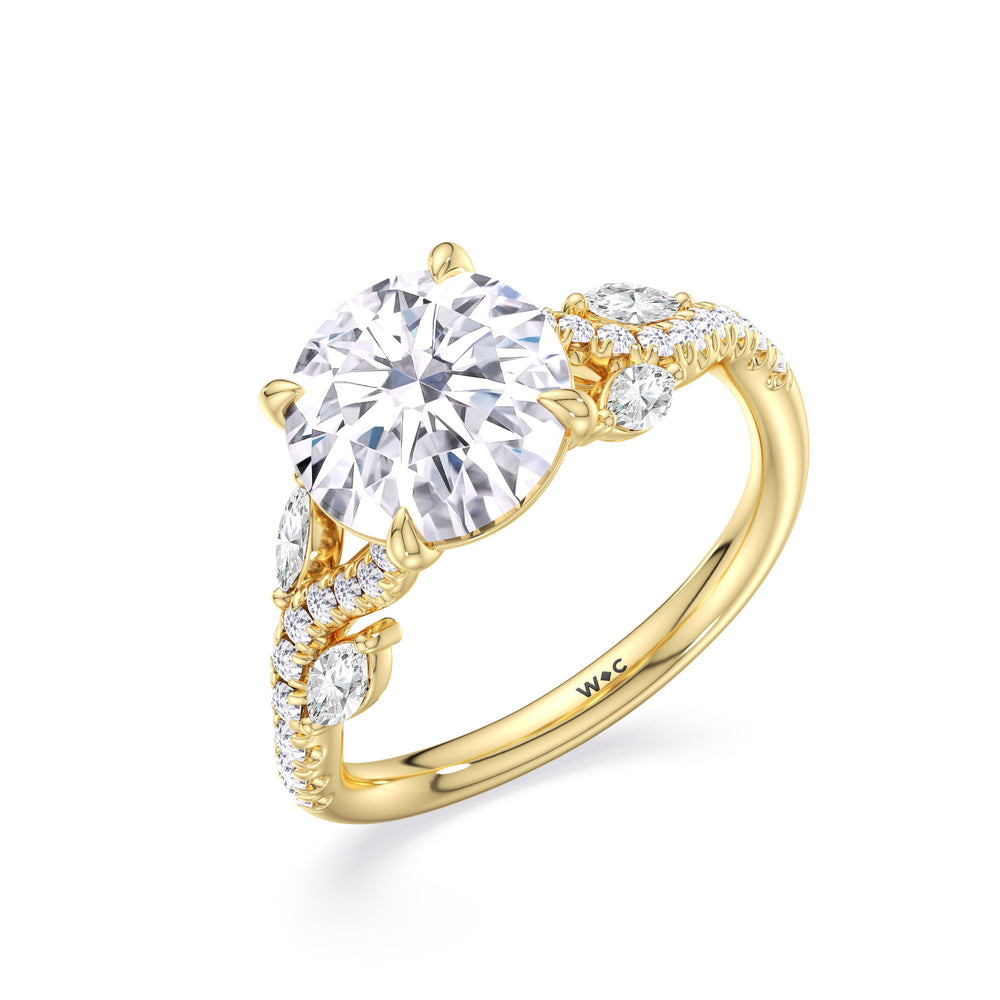 Timeless Vine Pave Engagement Ring with Round Cut Diamond in 14KT Yellow Gold view 5
