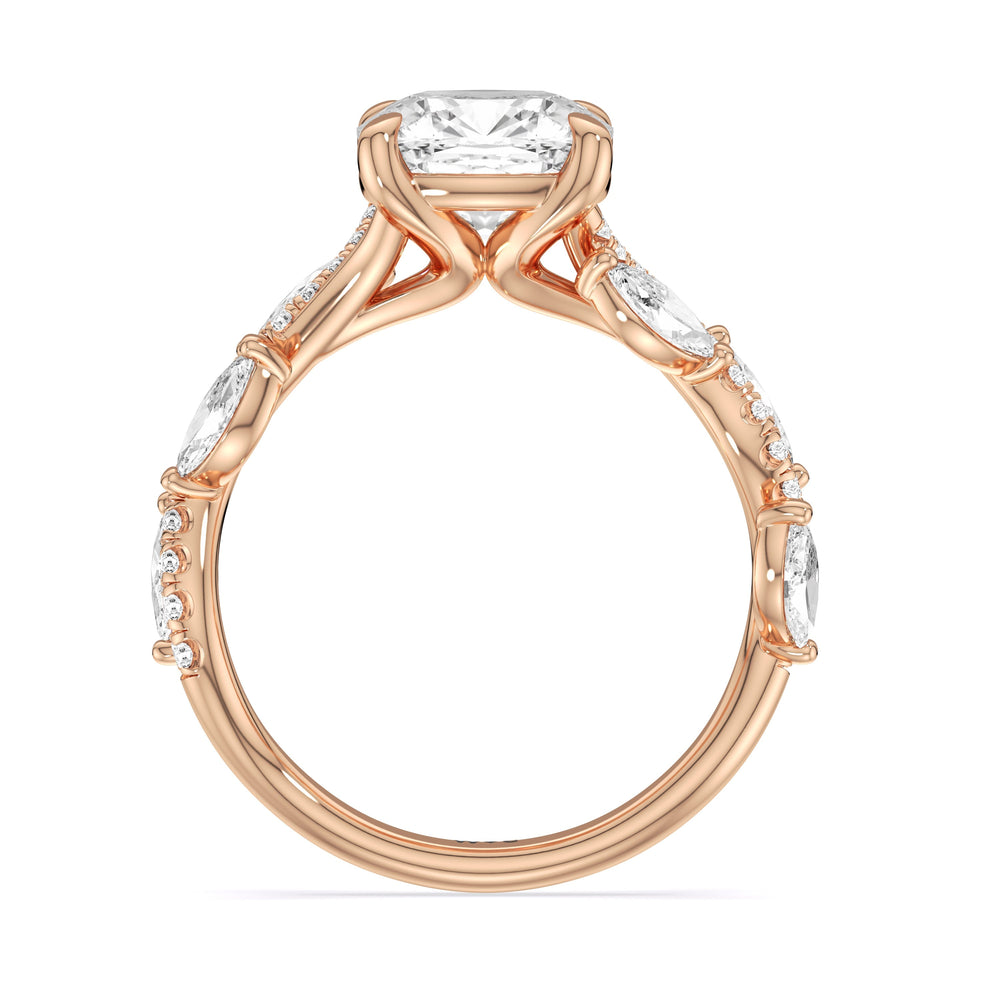 Rustic Vine Split Shank Engagement Ring with Cushion Cut Diamond in 14KT Rose Gold view 4
