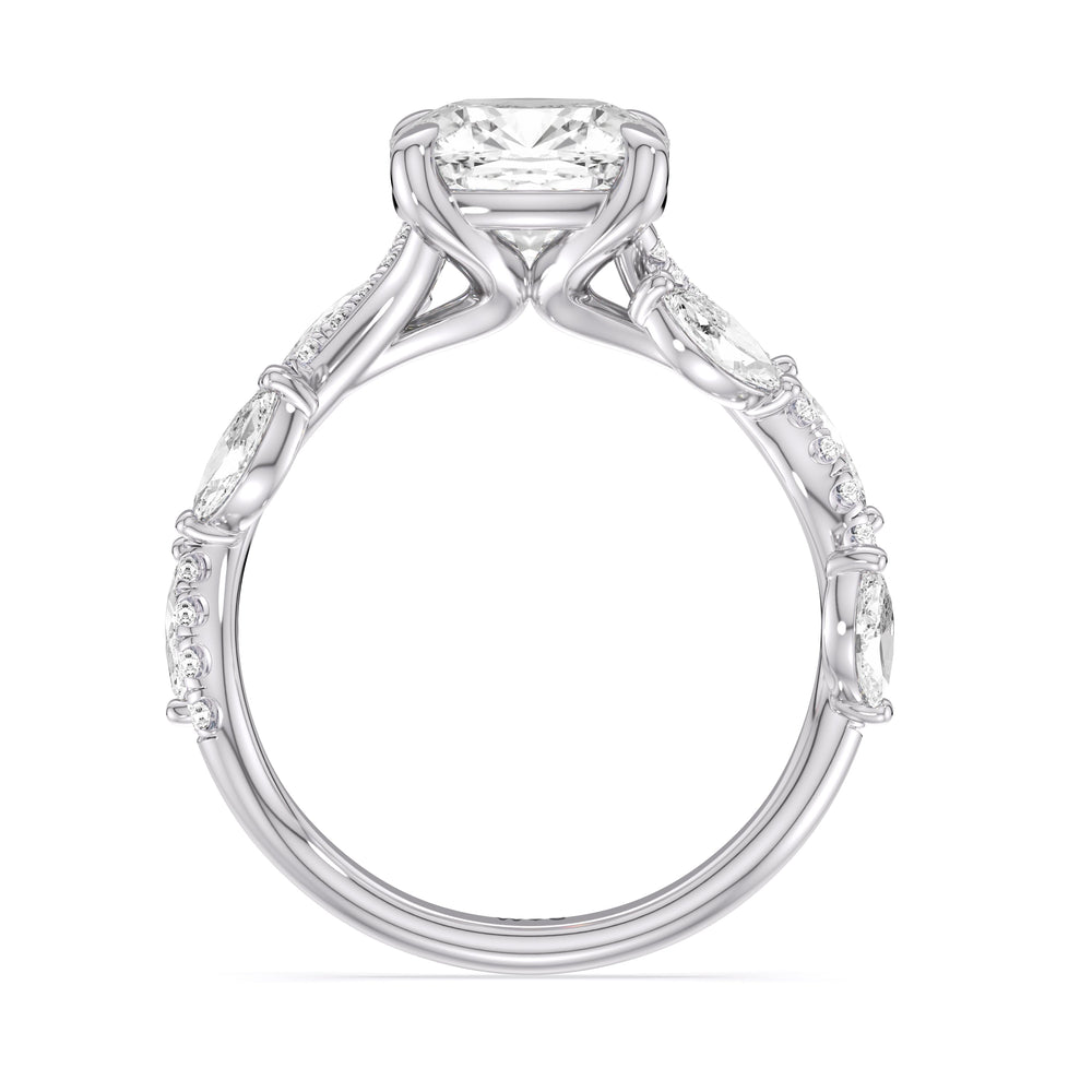 Rustic Vine Split Shank Engagement Ring with Cushion Cut Diamond in 14KT Platinum view 4
