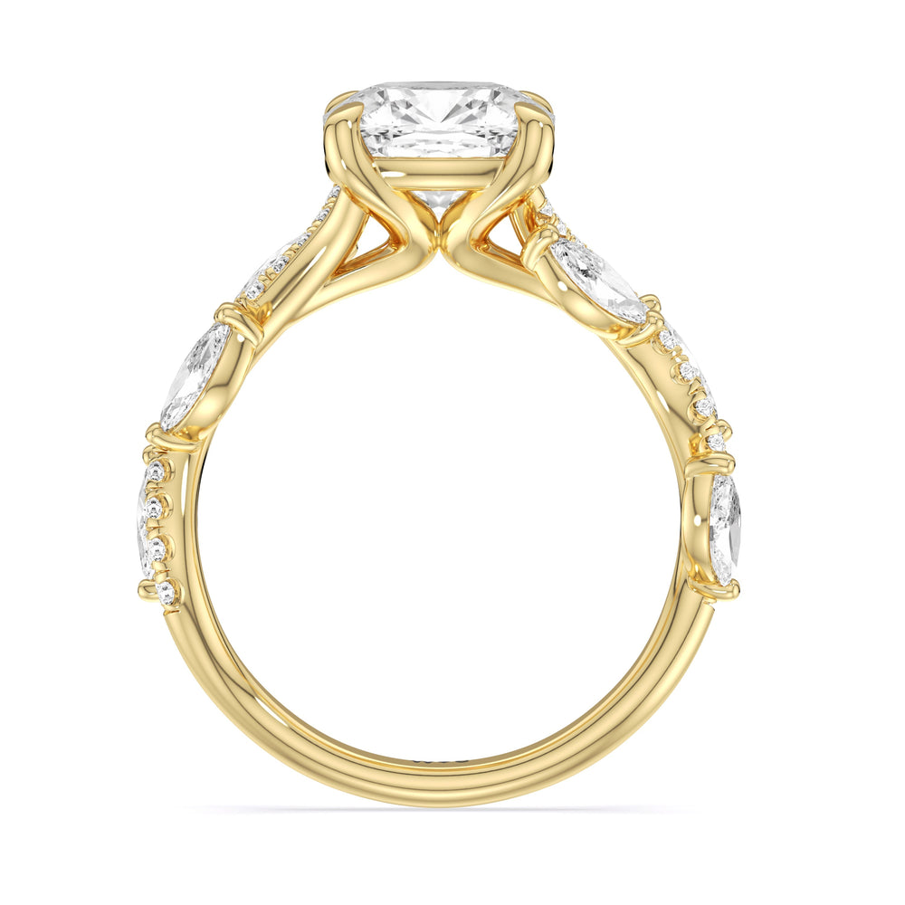 Rustic Vine Split Shank Engagement Ring with Cushion Cut Diamond in 14KT Yellow Gold view 4
