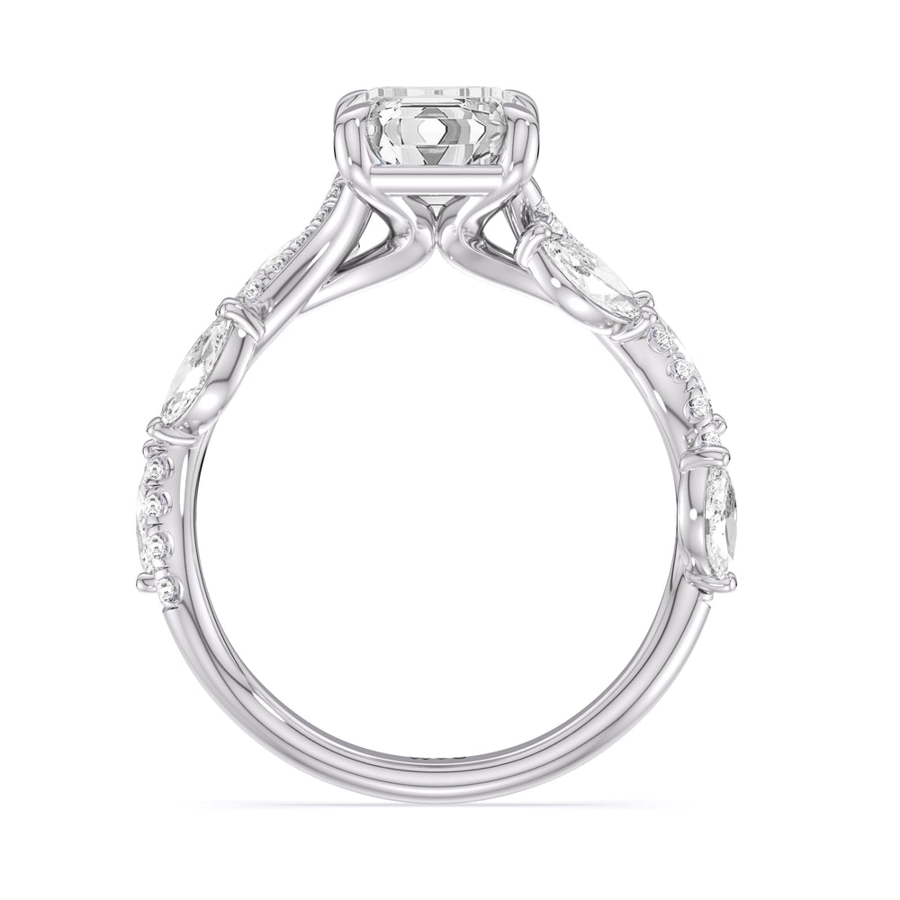 Rustic Vine Split Shank Engagement Ring with Emerald Cut Diamond in 14KT Platinum view 4
