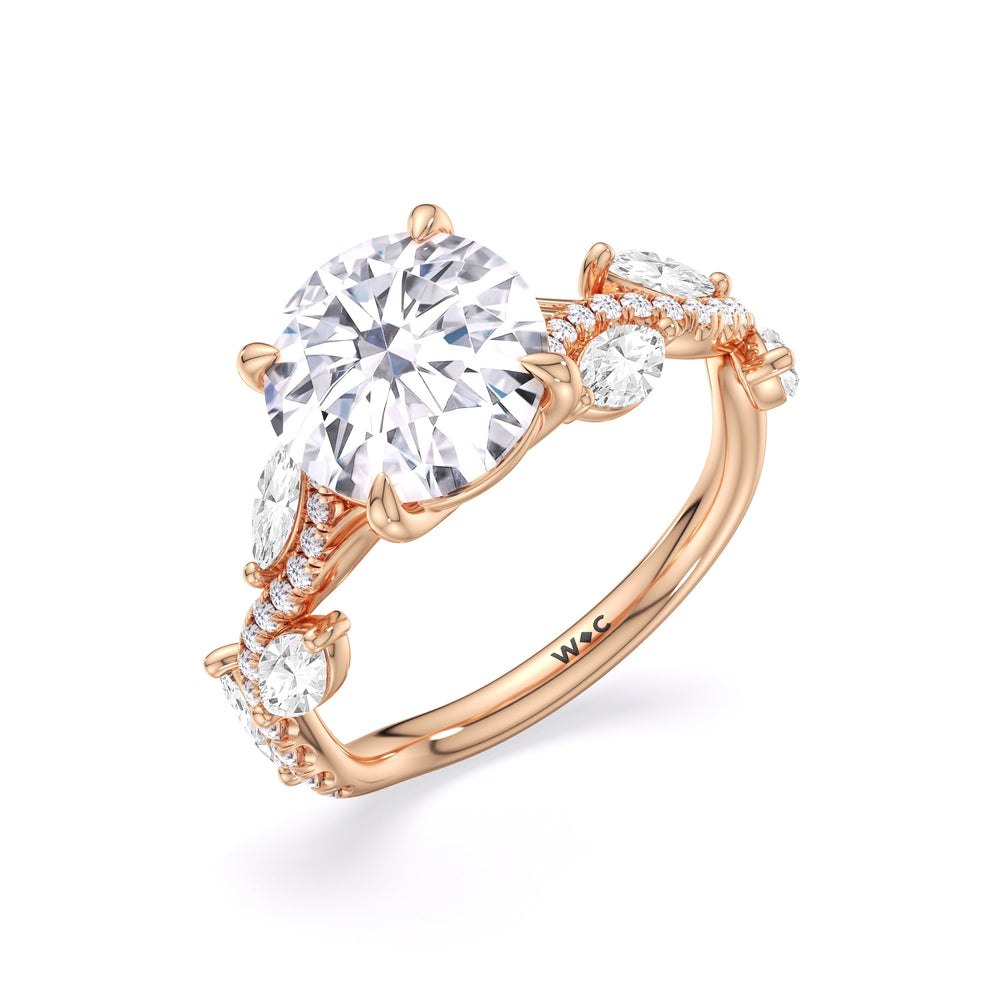 Rustic Vine Split Shank Engagement Ring with Round Cut Diamond in 14KT Rose Gold view 5
