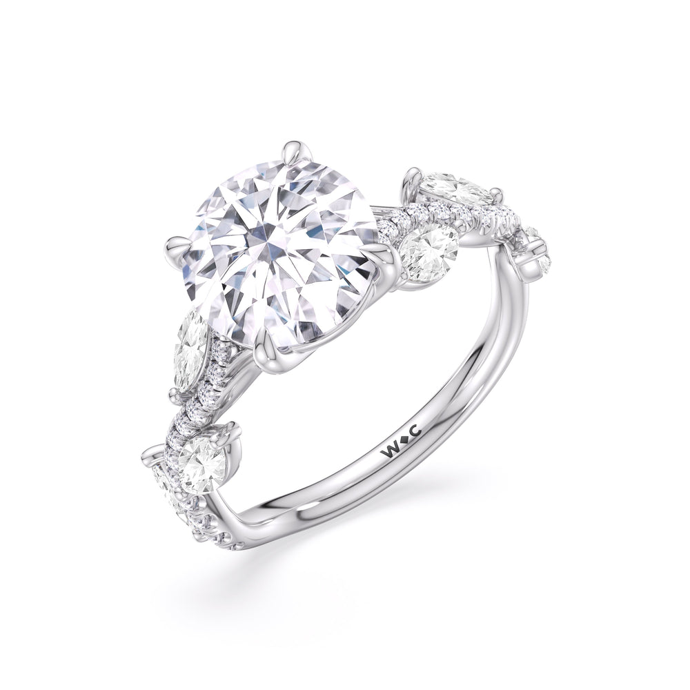 Rustic Vine Split Shank Engagement Ring with Round Cut Diamond in 14KT Platinum view 5
