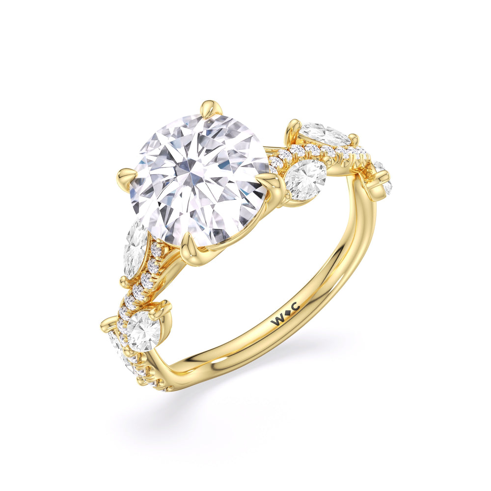 Rustic Vine Split Shank Engagement Ring with Round Cut Diamond in 14KT Yellow Gold view 5
