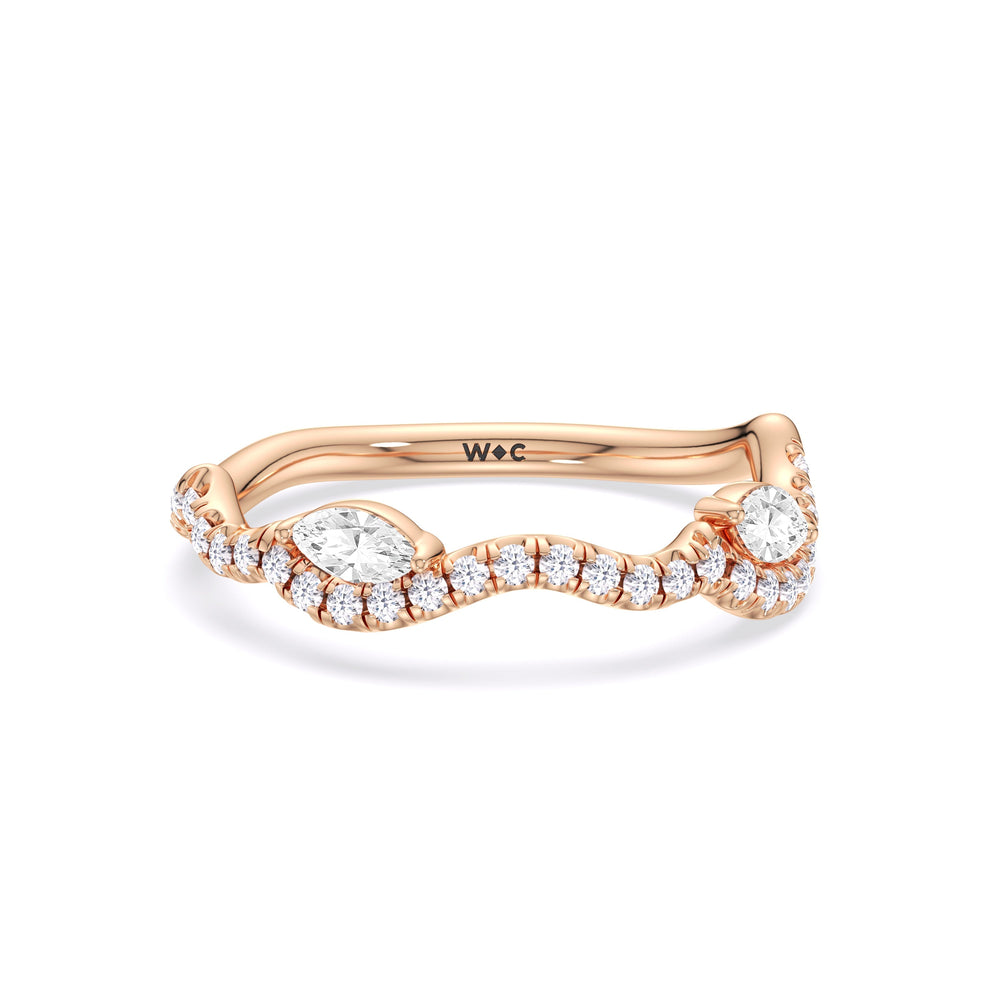 Rustic Vine Split Shank Diamond Wedding Band with 18KT Rose Gold Cut Diamond in 14KT Rose Gold view 1
