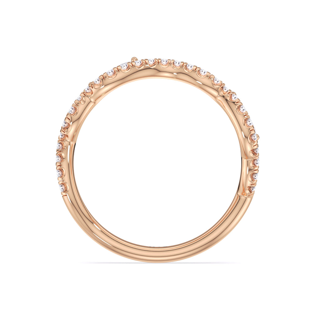 Rustic Vine Split Shank Diamond Wedding Band with 18KT Rose Gold Cut Diamond in 14KT Rose Gold view 4
