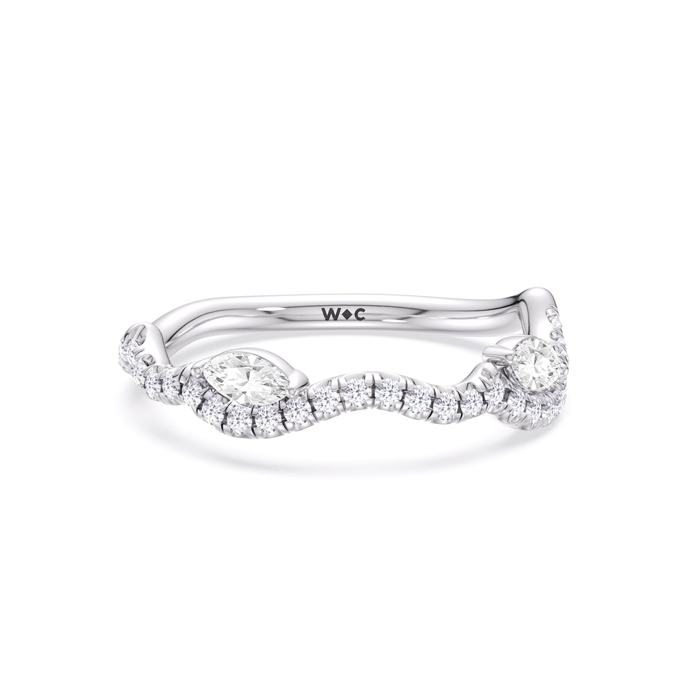Rustic Vine Split Shank Diamond Wedding Band with Platinum Cut Diamond in 14KT Platinum view 1
