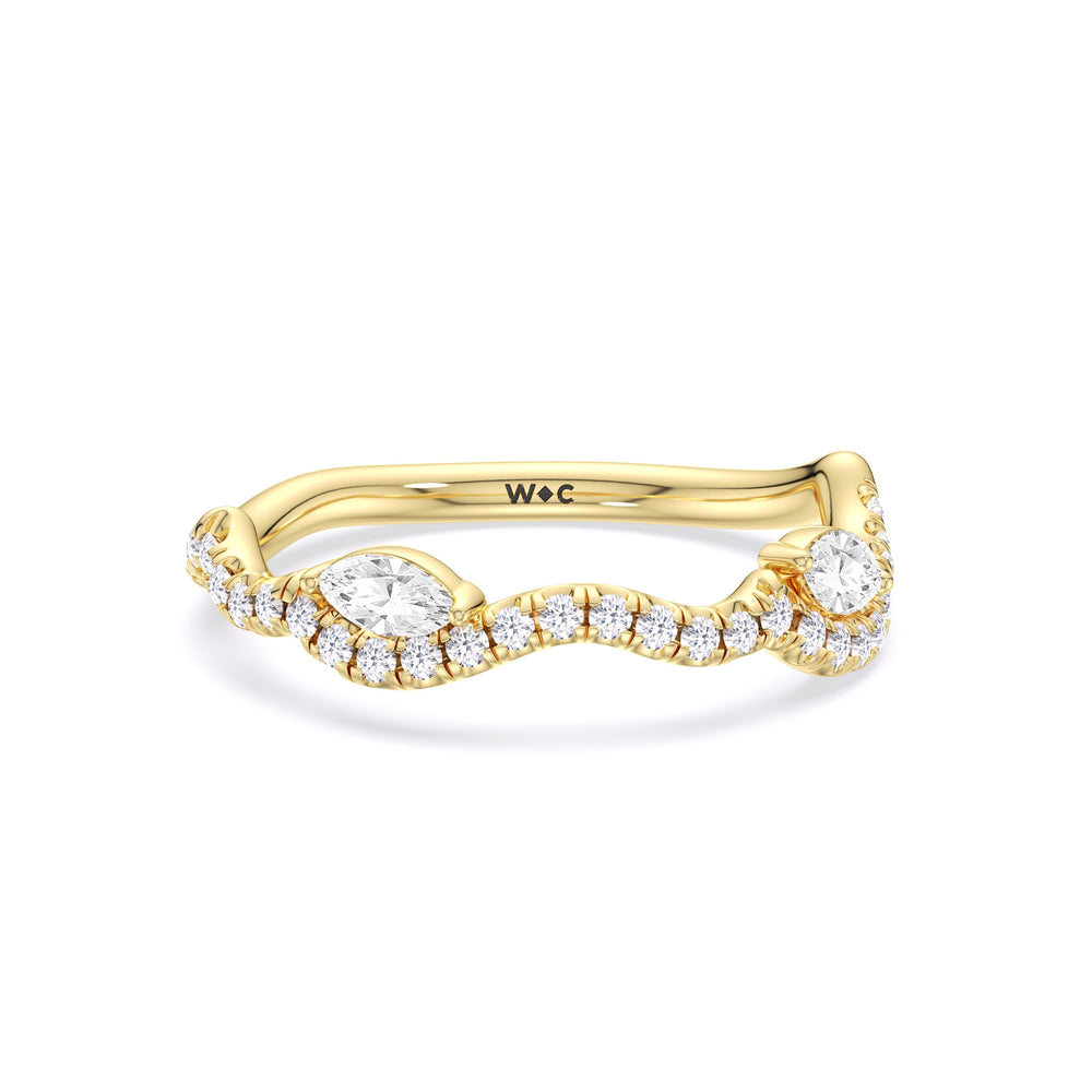 Rustic Vine Split Shank Diamond Wedding Band with 18KT Yellow Gold Cut Diamond in 14KT Yellow Gold view 1
