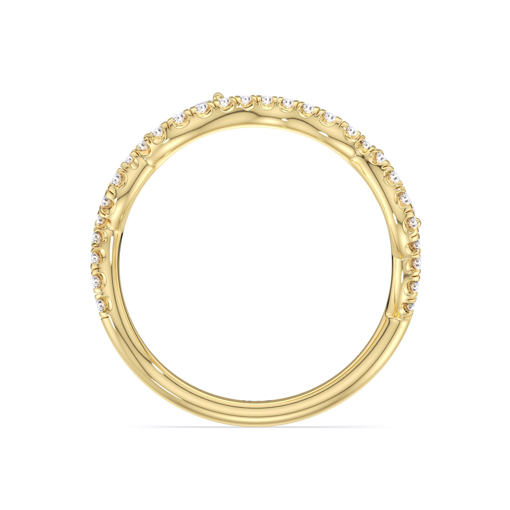 Rustic Vine Split Shank Diamond Wedding Band with 18KT Yellow Gold Cut Diamond in 14KT Yellow Gold view 4
