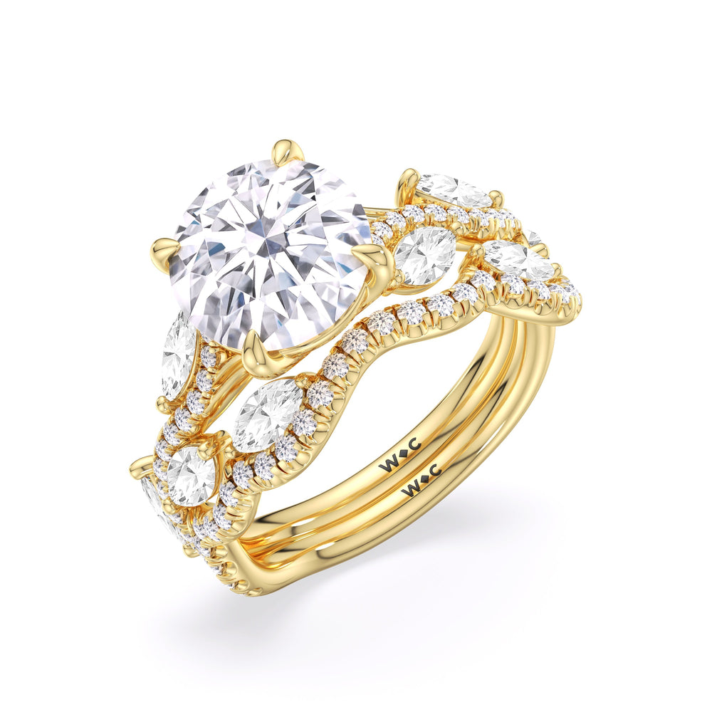 Rustic Vine Split Shank Engagement Ring with Round Cut Diamond in 14KT Yellow Gold view 6
