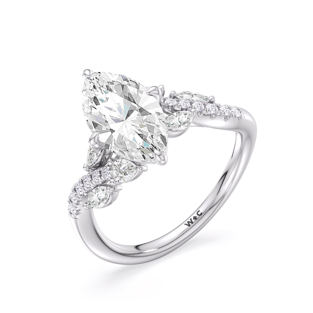 3.02ct Marquise Enchanting Vine Lab Diamond Engagement Ring with 3 5/8 Cut Diamond in 14KT Marquise view 5
