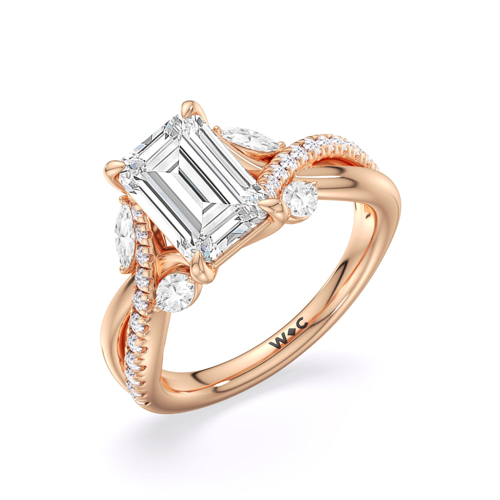 Winding Vine Engagement Ring with Emerald Cut Diamond in 14KT Rose Gold view 5
