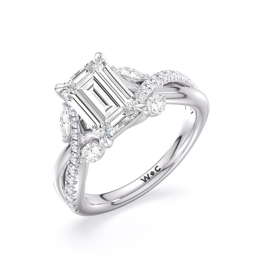 Winding Vine Engagement Ring with Emerald Cut Diamond in 14KT Platinum view 5
