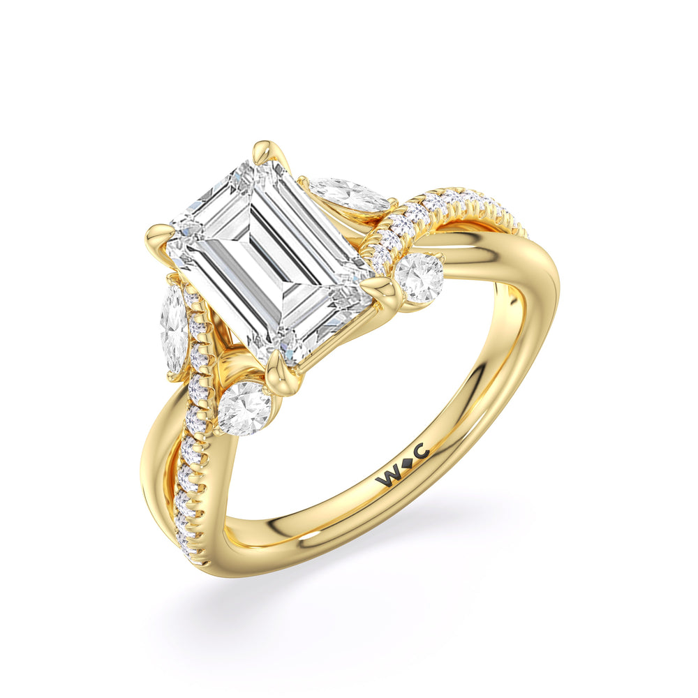 Winding Vine Engagement Ring with Emerald Cut Diamond in 14KT Yellow Gold view 5
