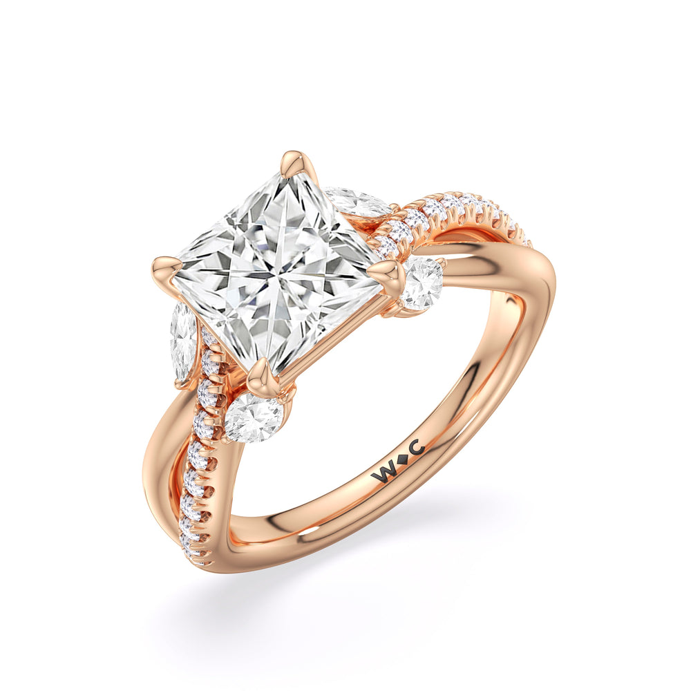 Winding Vine Engagement Ring with Princess Cut Diamond in 14KT Rose Gold view 5
