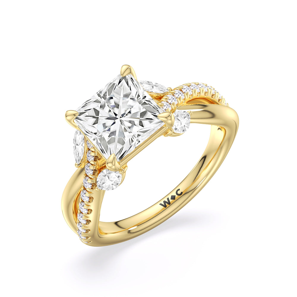 Winding Vine Engagement Ring with Princess Cut Diamond in 14KT Yellow Gold view 5
