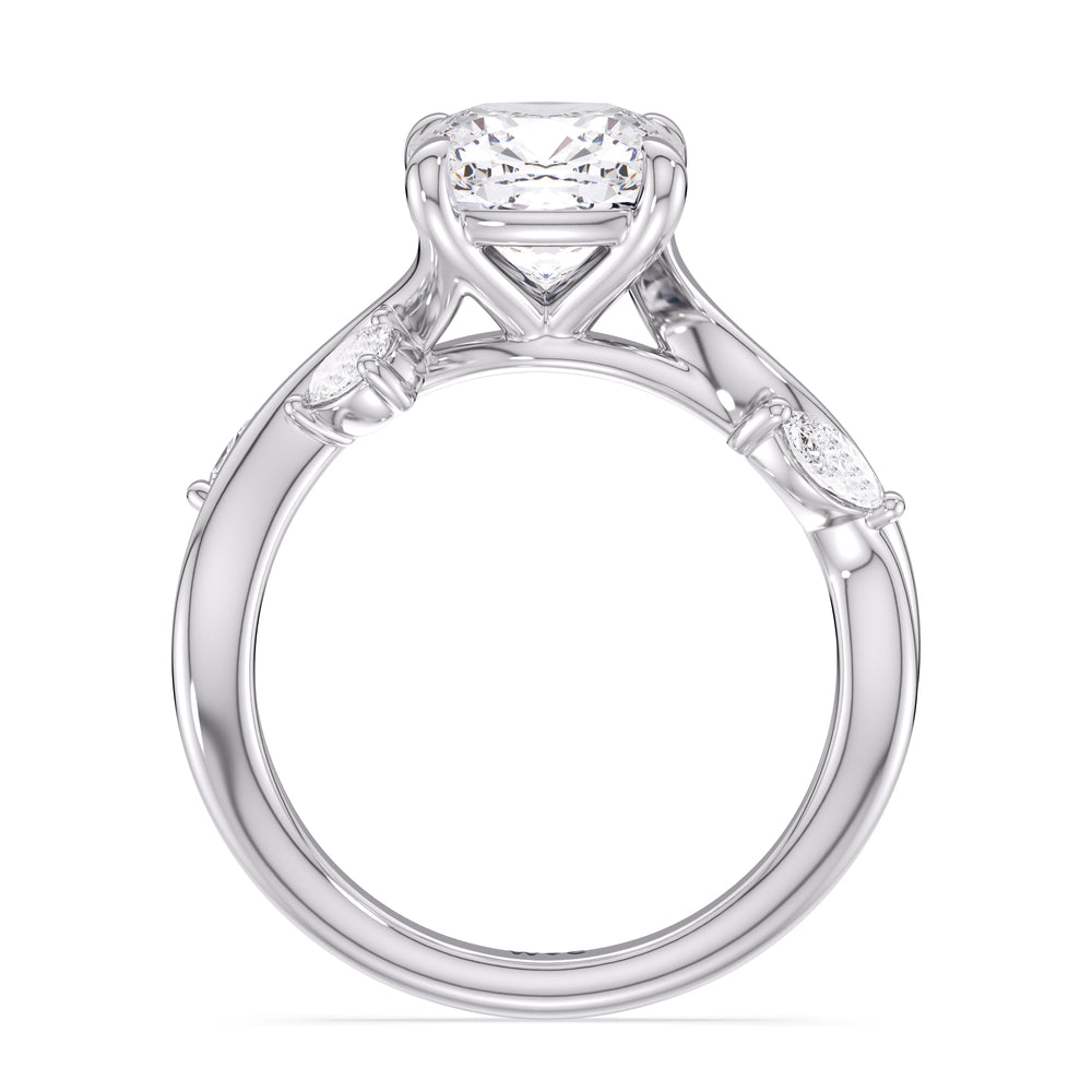 Vintage Vine Engagement Ring with Cushion Cut Diamond in 14KT Platinum view 2
