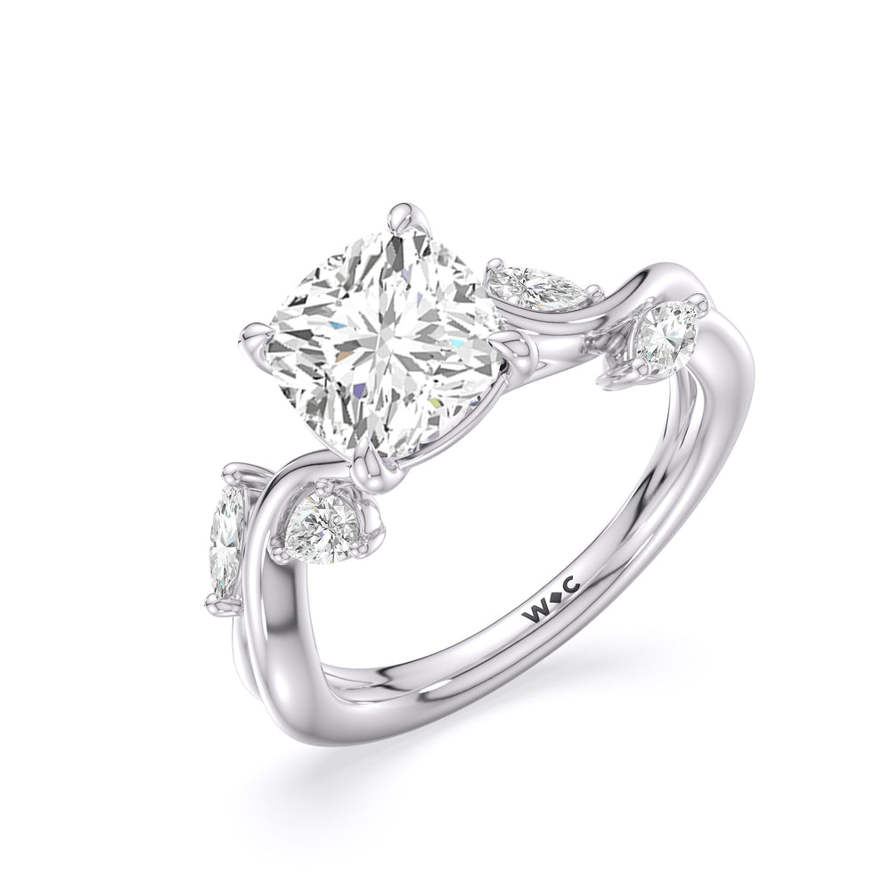 Vintage Vine Engagement Ring with Cushion Cut Diamond in 14KT Platinum view 3
