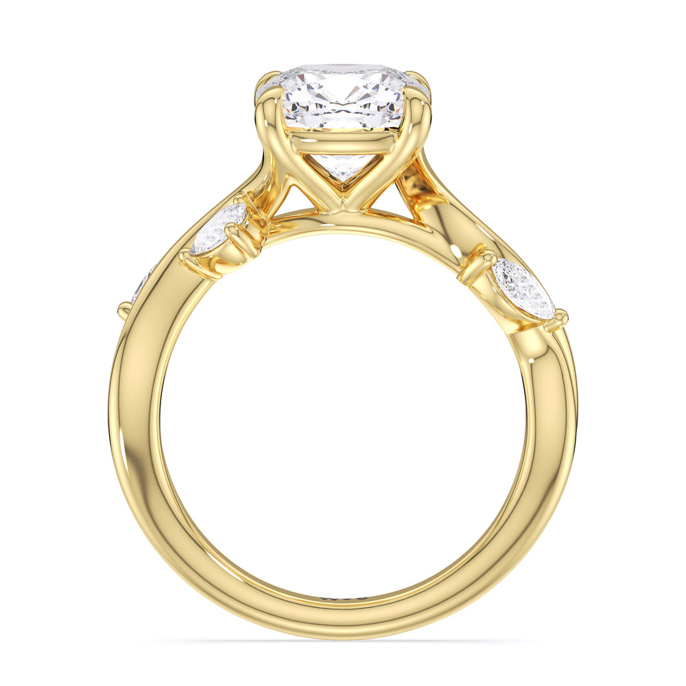 Vintage Vine Engagement Ring with Cushion Cut Diamond in 14KT Yellow Gold view 2
