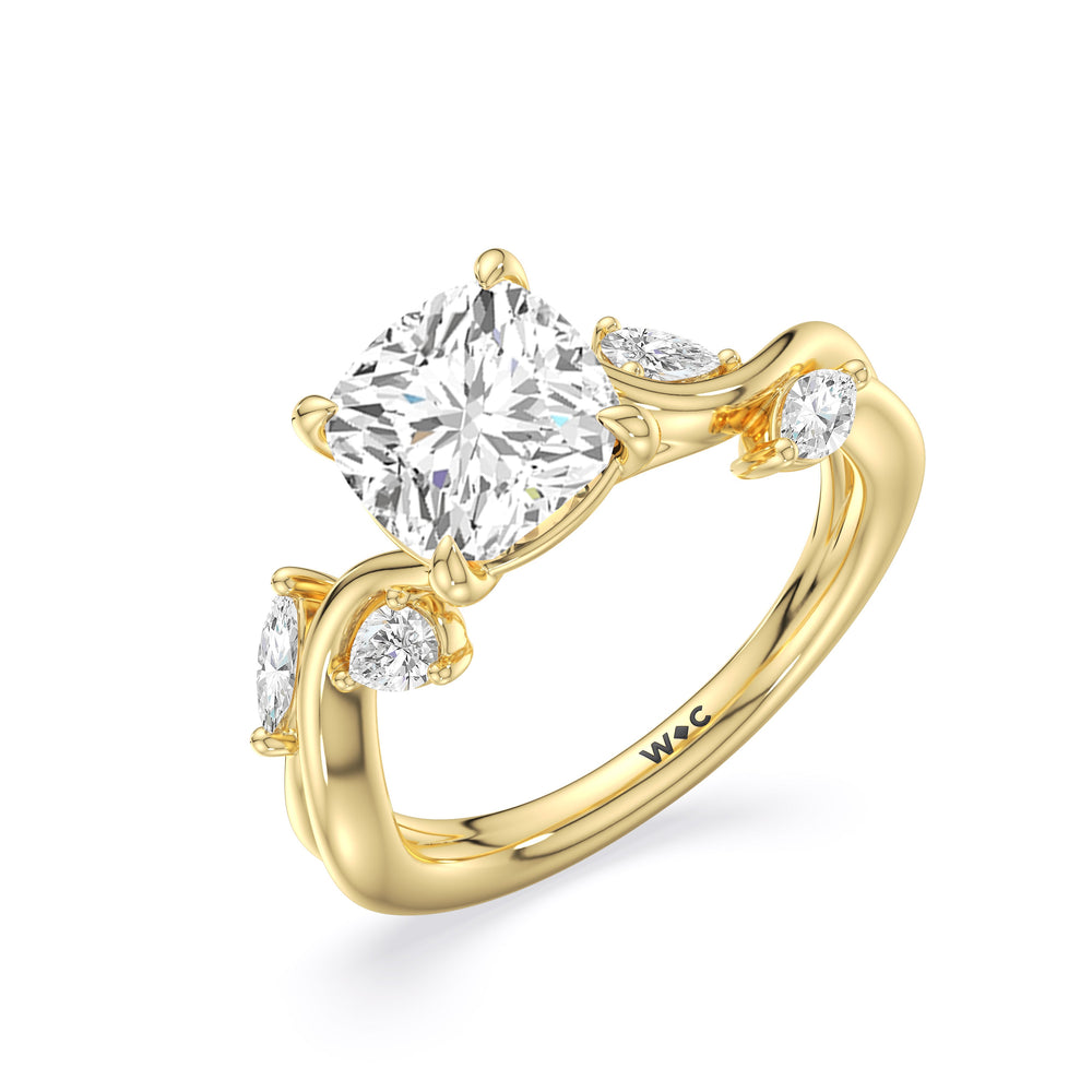 Vintage Vine Engagement Ring with Cushion Cut Diamond in 14KT Yellow Gold view 3
