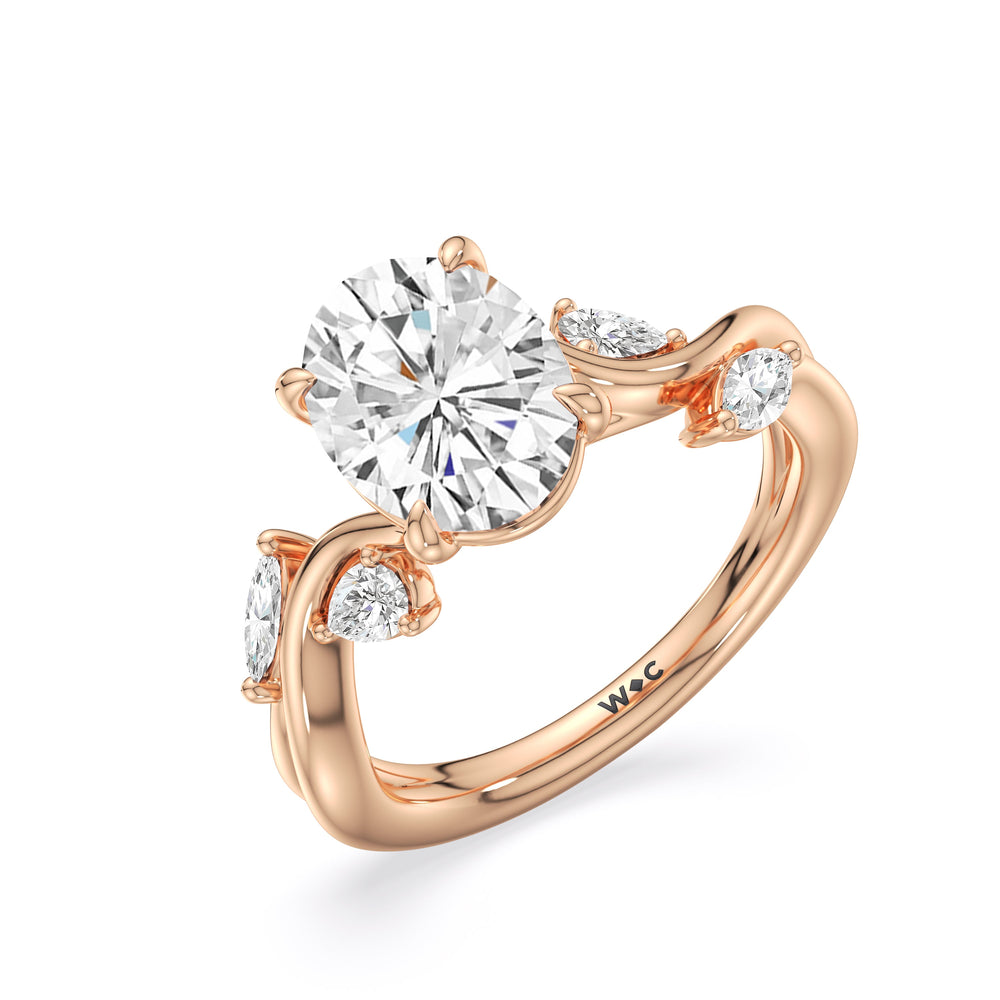 Vintage Vine Engagement Ring with Oval Cut Diamond in 14KT Rose Gold view 3
