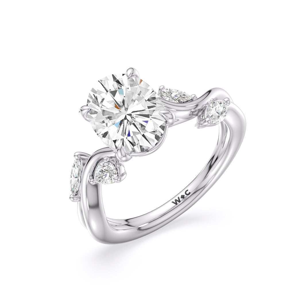 Vintage Vine Engagement Ring with Oval Cut Diamond in 14KT Platinum view 3
