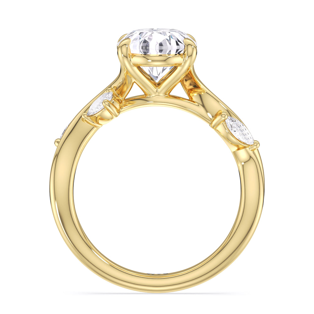 Vintage Vine Engagement Ring with Oval Cut Diamond in 14KT Yellow Gold view 2
