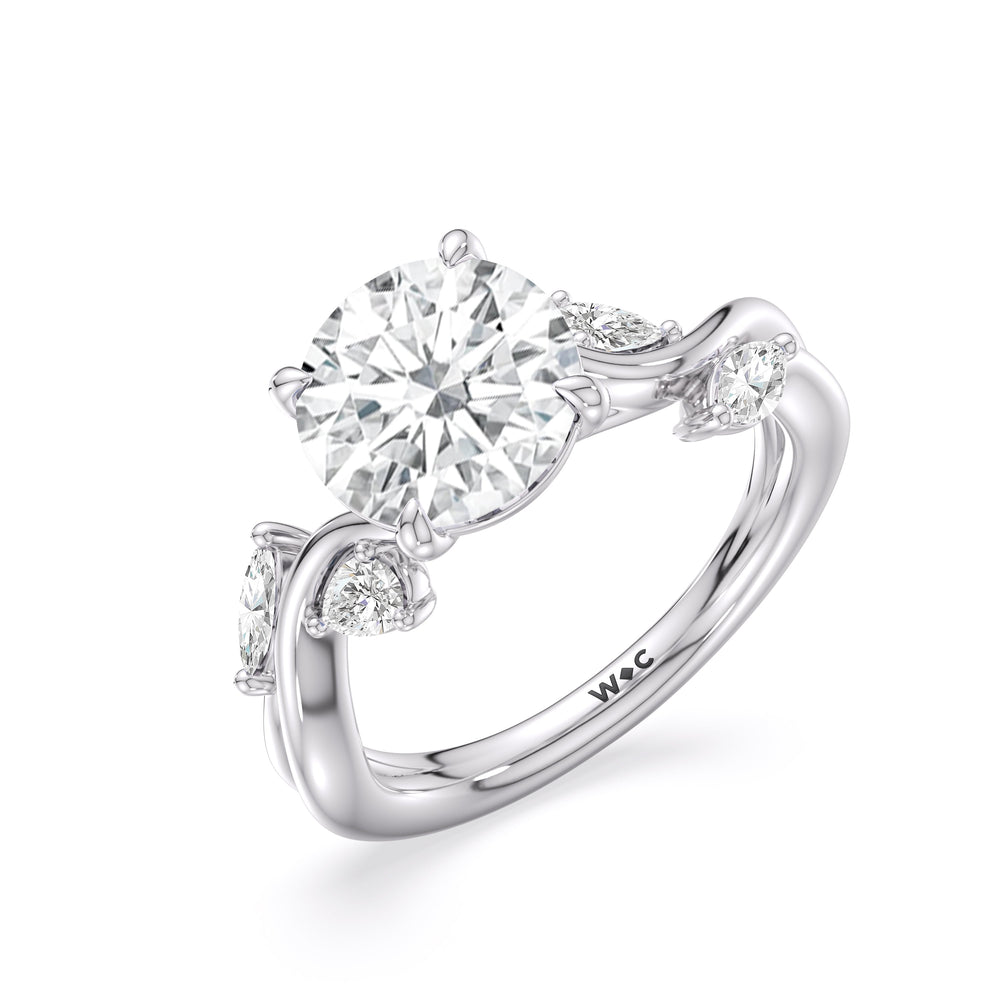 Vintage Vine Engagement Ring with Round Cut Diamond in 14KT Platinum view 3
