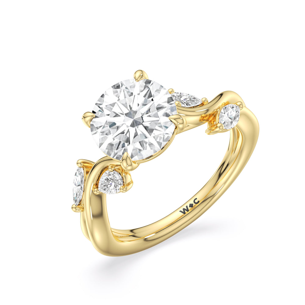 Vintage Vine Engagement Ring with Round Cut Diamond in 14KT Yellow Gold view 3
