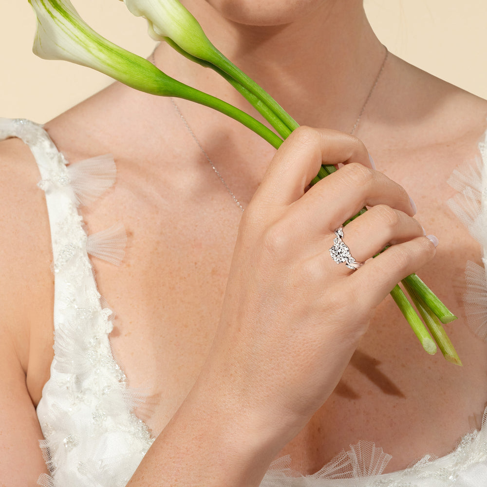 Model Wearing 2.62ct Round Vintage Vine Engagement Ring view