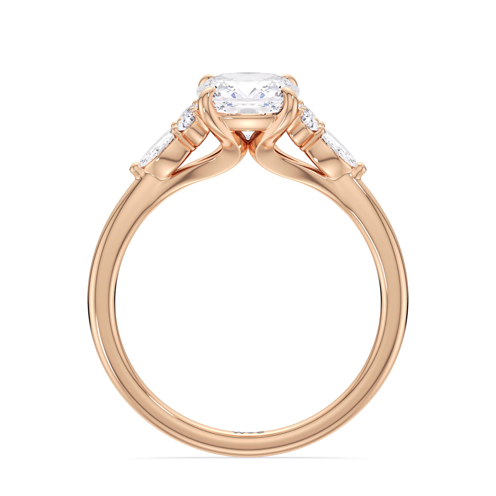 Cushion Cut Fine Trio Cluster Engagement Ring with Lab Grown Diamond in 14KT Rose Gold view 2

