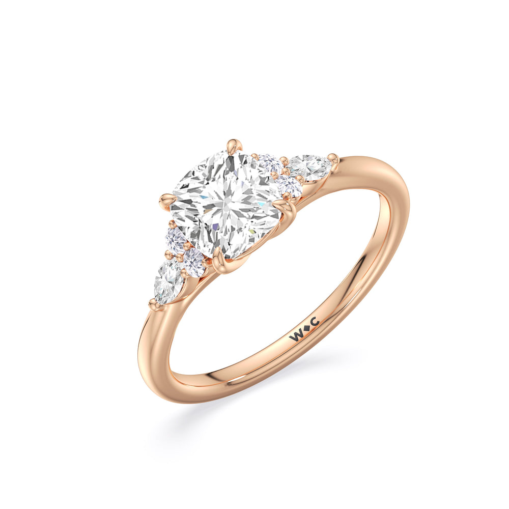 Cushion Cut Fine Trio Cluster Engagement Ring with Lab Grown Diamond in 14KT Rose Gold view 4
