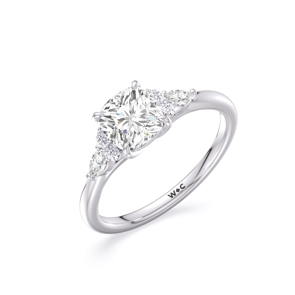 Cushion Cut Fine Trio Cluster Engagement Ring with Lab Grown Diamond in 14KT Platinum view 3
