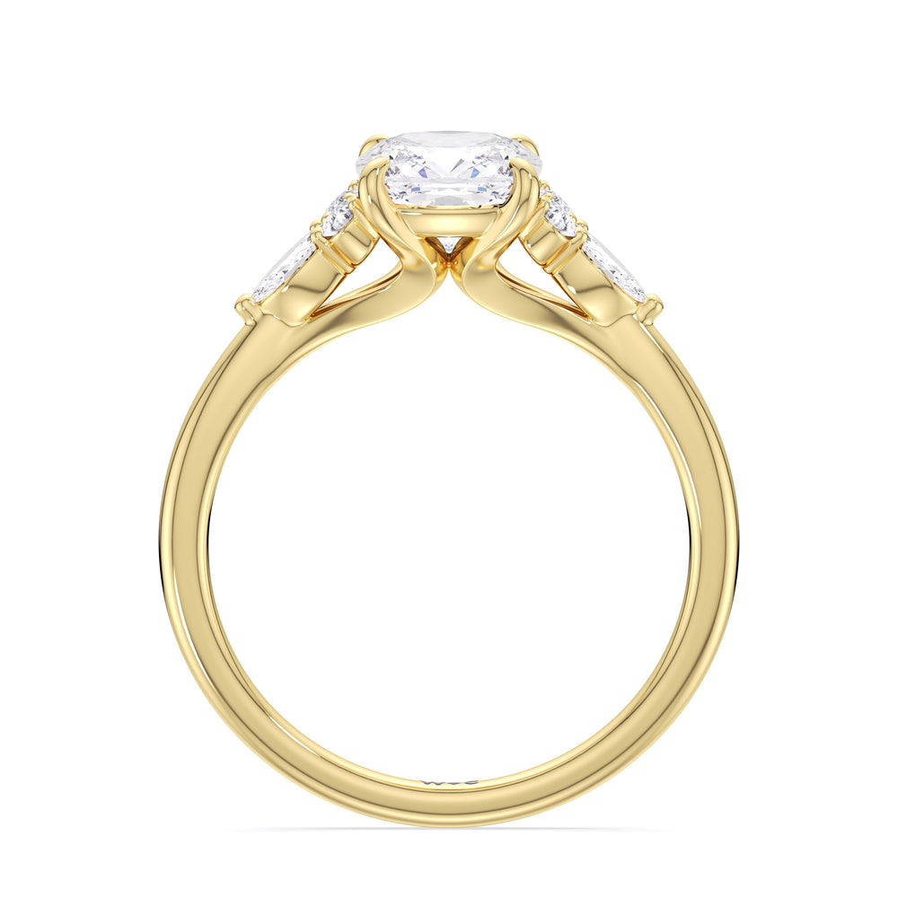 Cushion Cut Fine Trio Cluster Engagement Ring with Lab Grown Diamond in 14KT Yellow Gold view 2
