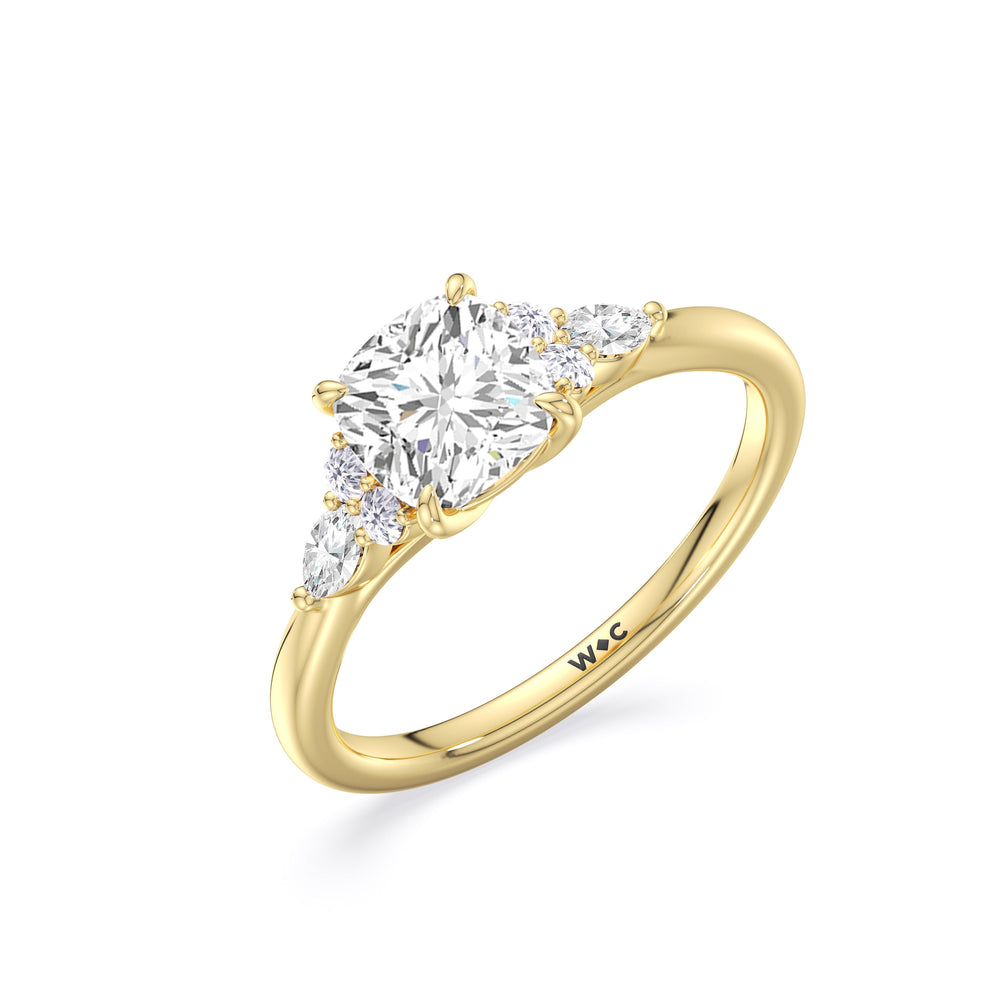 Cushion Cut Fine Trio Cluster Engagement Ring with Lab Grown Diamond in 14KT Yellow Gold view 4
