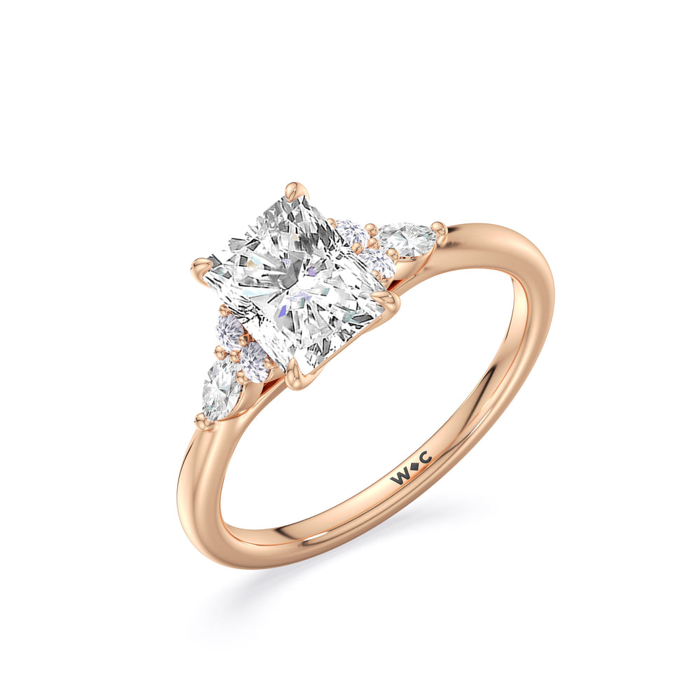 Radiant Cut Fine Trio Cluster Engagement Ring with Lab Grown Diamond in 14KT Rose Gold view 4
