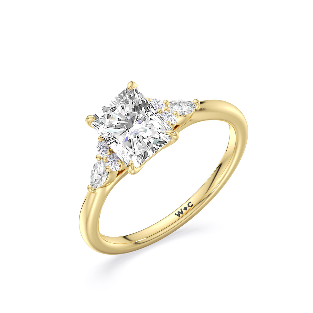 Radiant Cut Fine Trio Cluster Engagement Ring with Lab Grown Diamond in 14KT Yellow Gold view 4
