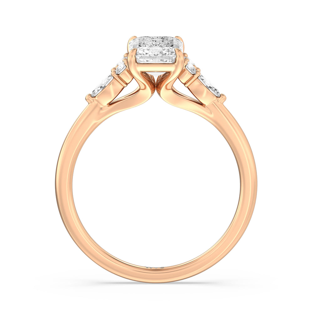 Emerald Cut Fine Trio Cluster Engagement Ring with Lab Grown Diamond in 14KT Rose Gold view 2
