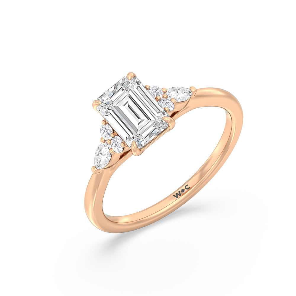 Emerald Cut Fine Trio Cluster Engagement Ring with Lab Grown Diamond in 14KT Rose Gold view 4
