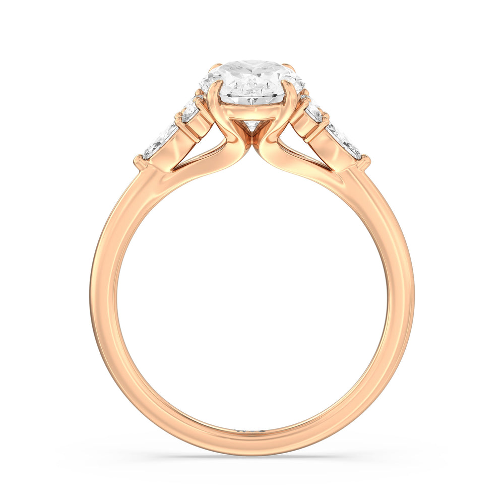 Oval Cut Fine Trio Cluster Engagement Ring with Lab Grown Diamond in 14KT Rose Gold view 2
