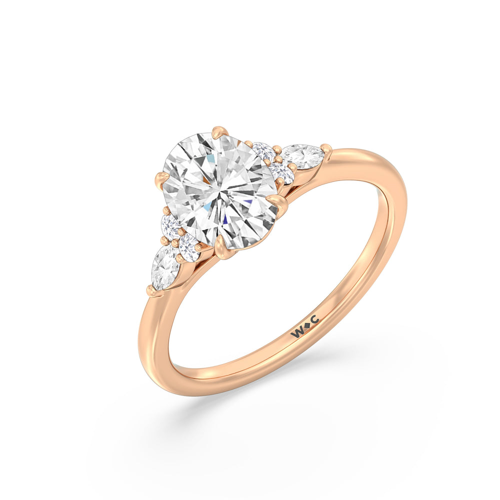 Oval Cut Fine Trio Cluster Engagement Ring with Lab Grown Diamond in 14KT Rose Gold view 4
