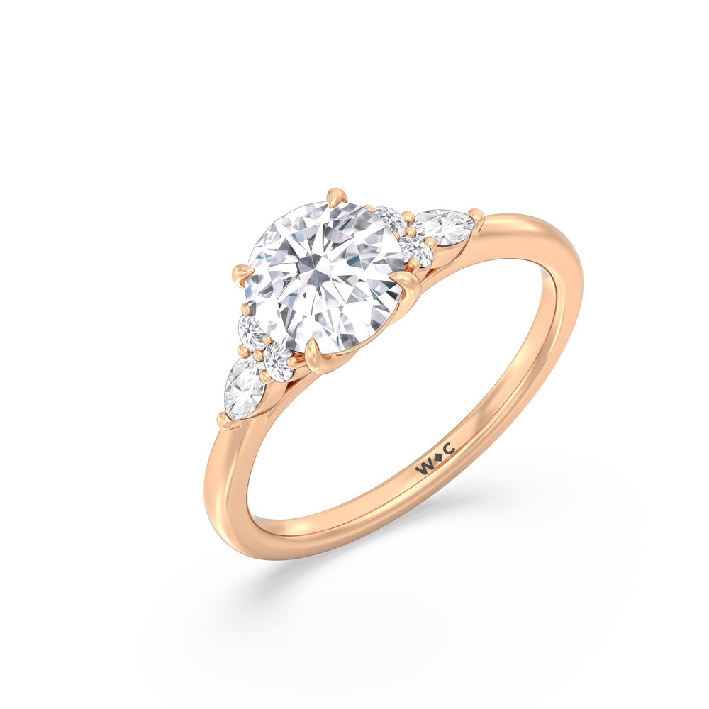 Round Cut Fine Trio Cluster Engagement Ring with Lab Grown Diamond in 14KT Rose Gold view 4
