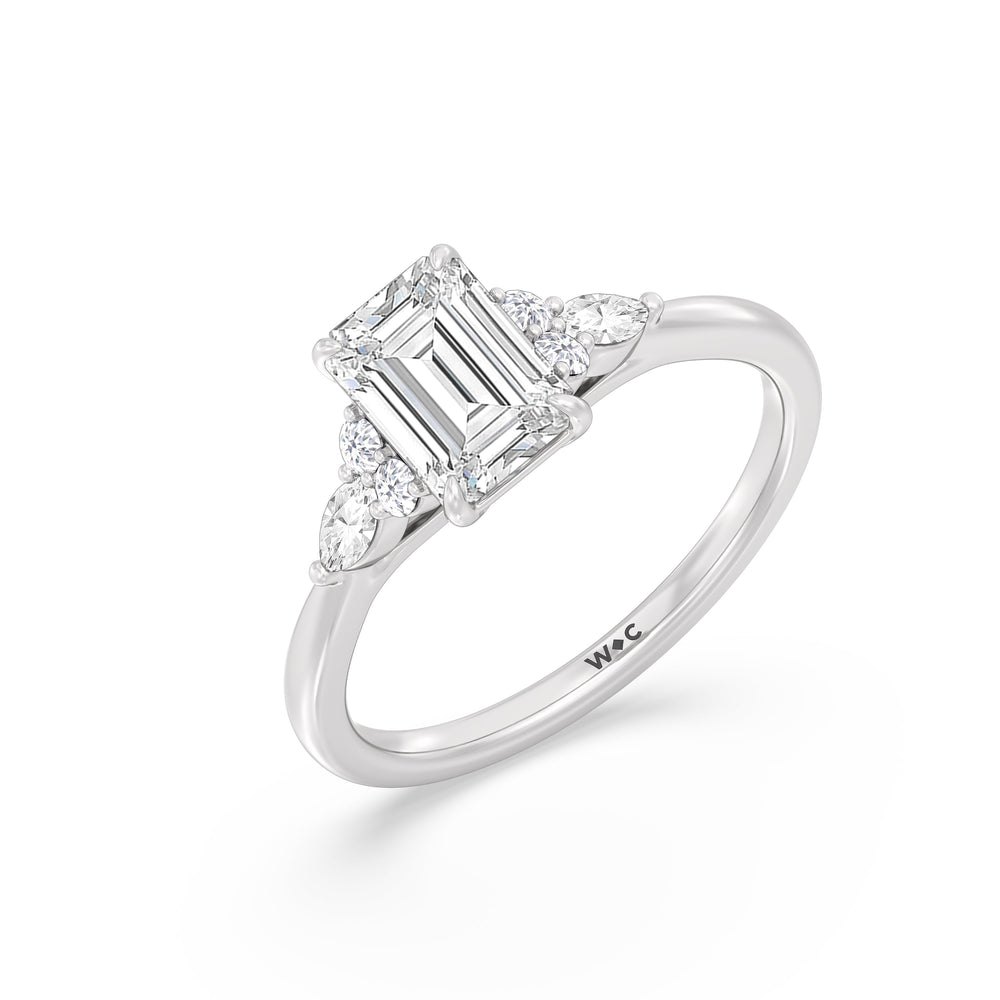 Emerald Cut Fine Trio Cluster Engagement Ring with Lab Grown Diamond in 14KT Platinum view 4
